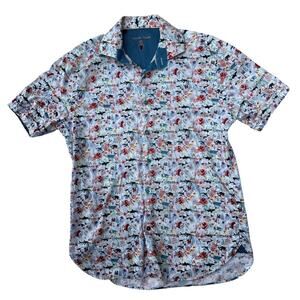 Visconti Black Nautical Print Shirt Men’s Small Stretch Cotton Button Down